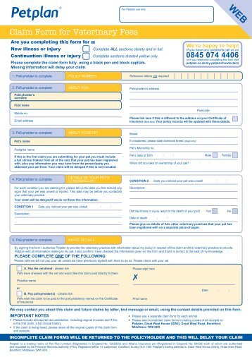 Petplan Claim Form Printable PrintableTemplates