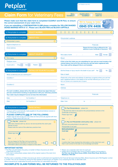 Petplan Claim Form Printable PrintableTemplates