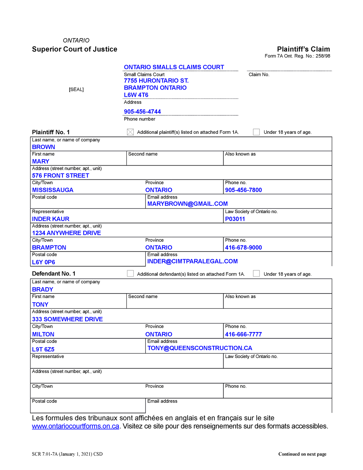 Plaintiff 39 s Claim Form Form 7A How To Fill A Claim Form PLBA 1002 