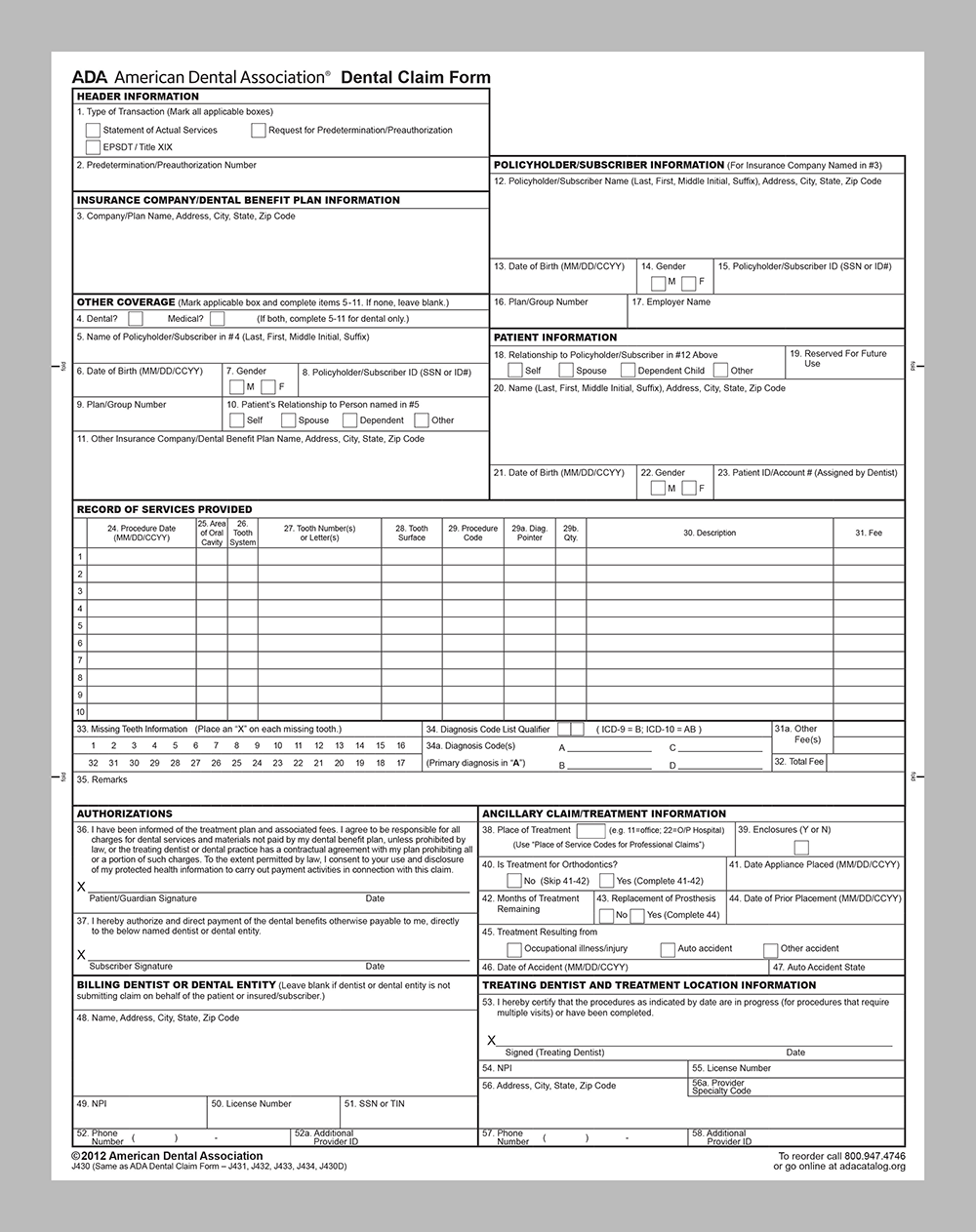 Printable Ada Dental Claim Form 2022