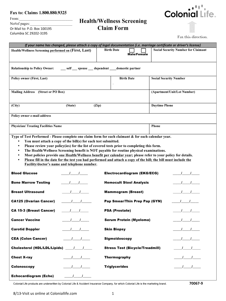 Printable Claim Form For Colonial Life Insurance Printable Forms Free 