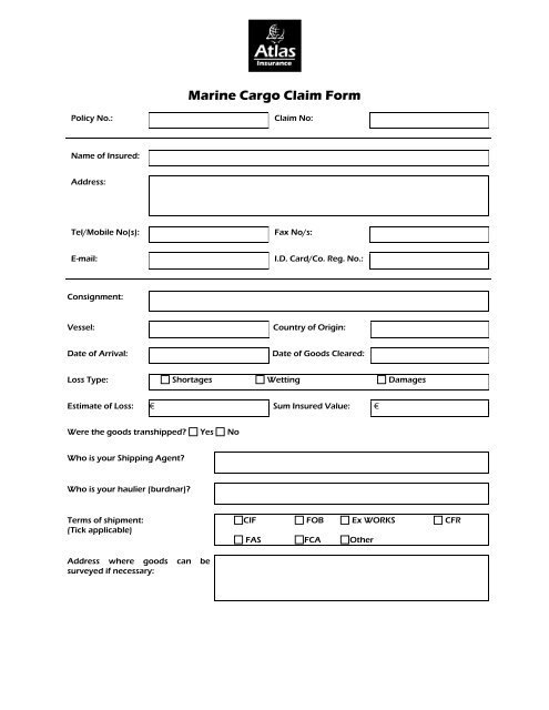 Printable Ship Claim Form