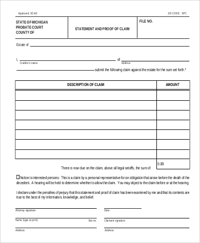 Proof Of Claim Fillable Form