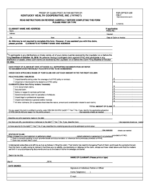 Proof Of Claim Form Kentucky Health Cooperative Fill And Sign 