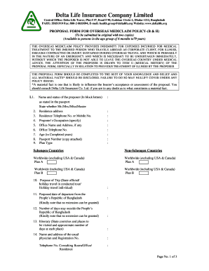 Proposal Form For Overseas Mediclaim Policy Delta Life Insurance 