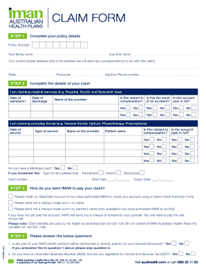 Provider Claim Form IMAN Australian Health Plans Fill Out And Sign 