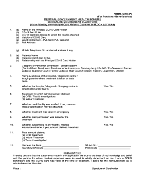 Revision Of Medical Reimbursement Claim Form For CGHS Fill And 