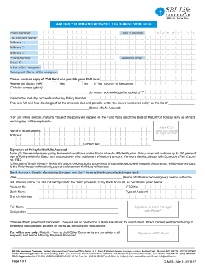 Sbi Life Maturity Form Fill And Sign Printable Template Online