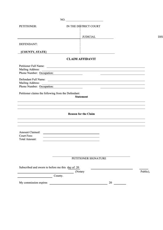 Small Claims Affidavit Printable Pdf Download