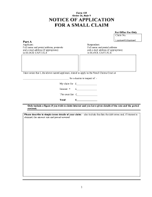 Small Claims Application Form PDF Courtsni Gov Fill And Sign 