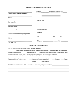 Small Claims Counterclaim Hamilton County In Form Fill Out And Sign 