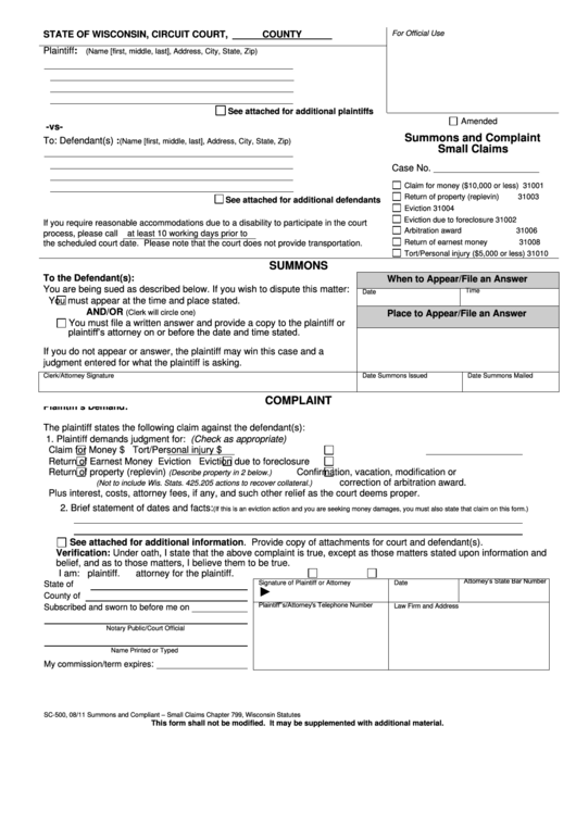 Small Claims Forms Wisconsin ClaimForms