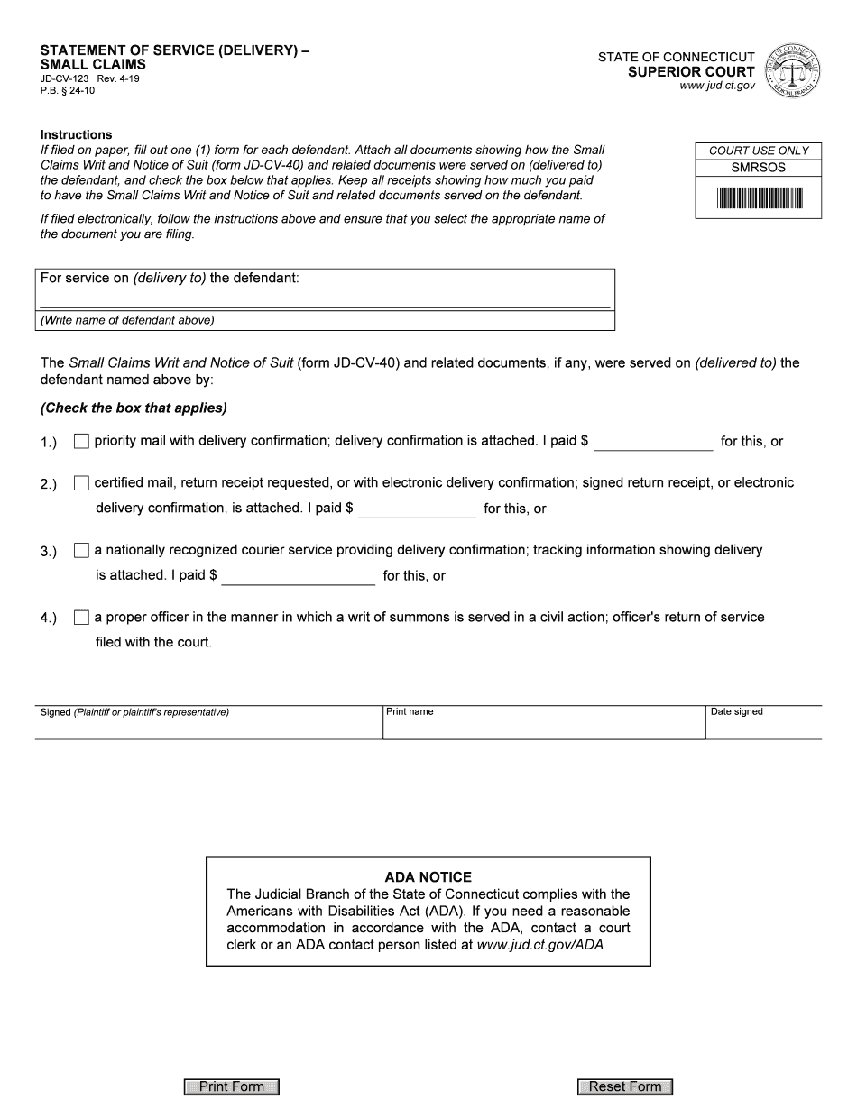 Small Claims S Ct 2019 2024 Form Fill Out And Sign Printable PDF 