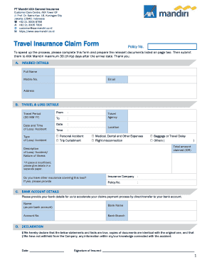 Travel Insurance Claim Form AXA Mandiri Fill And Sign Printable 