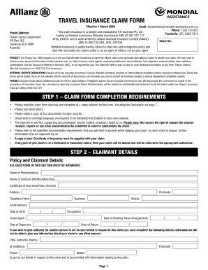 Travel Insurance Claim Form Fill Online Printable Fillable Blank 