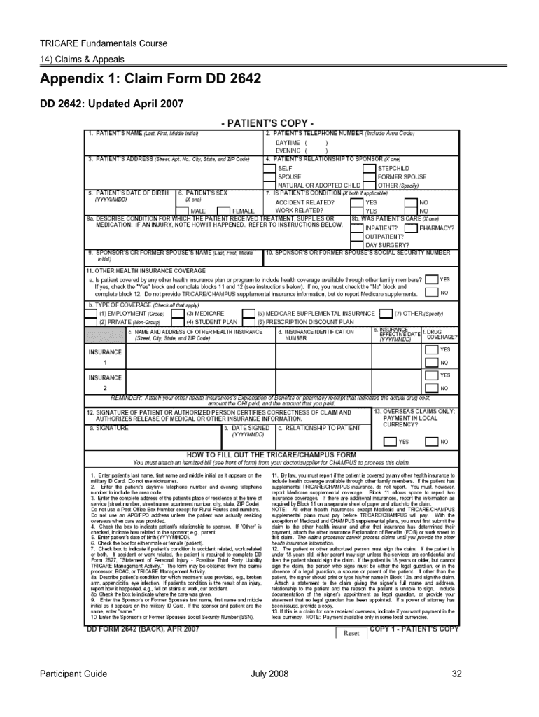 Tricare Claim Form Fill Out Sign Online DocHub