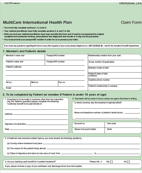 Universal Claim Form Printable