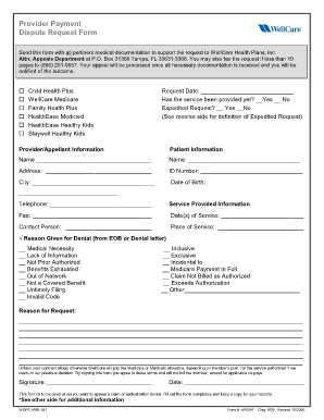 Wellcare Provider Medicaid Payment Dispute Form Fill Online 