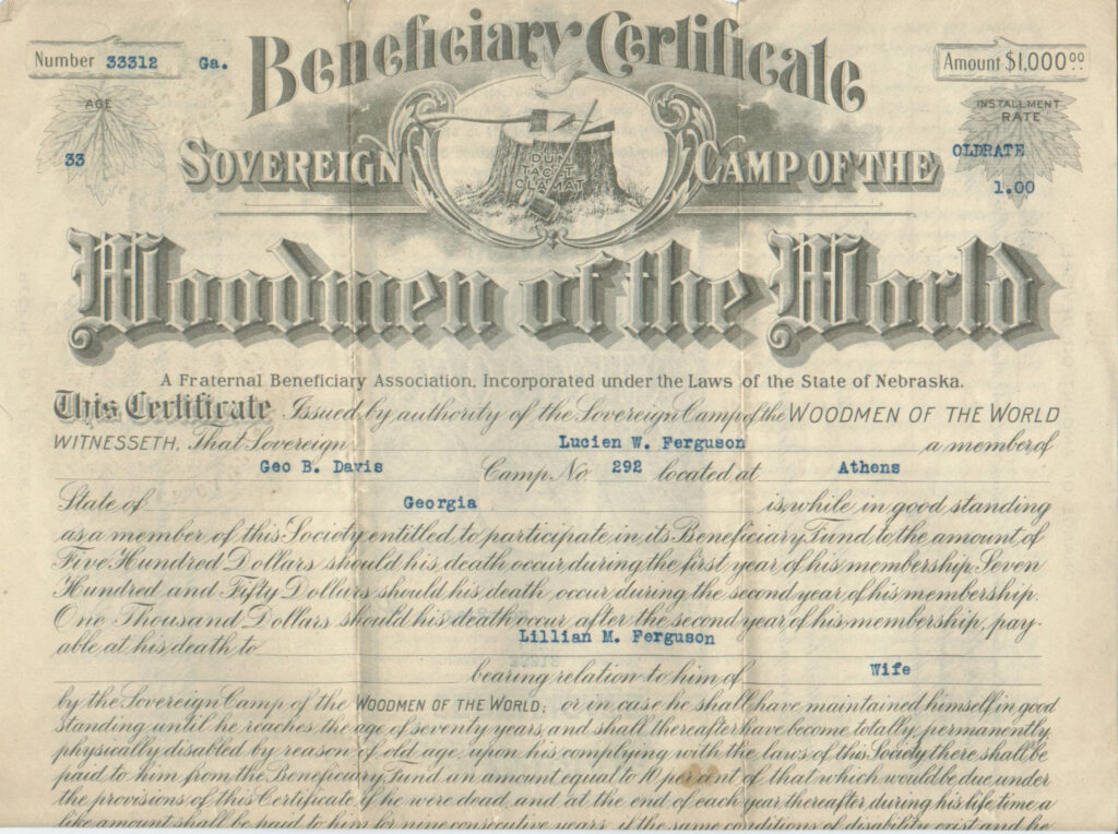 Woodmen Of The World Beneficiary Certificate